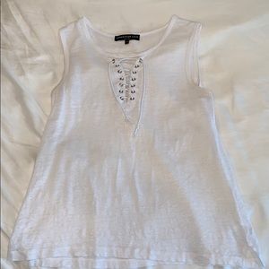 White tank top with cross tie in the front